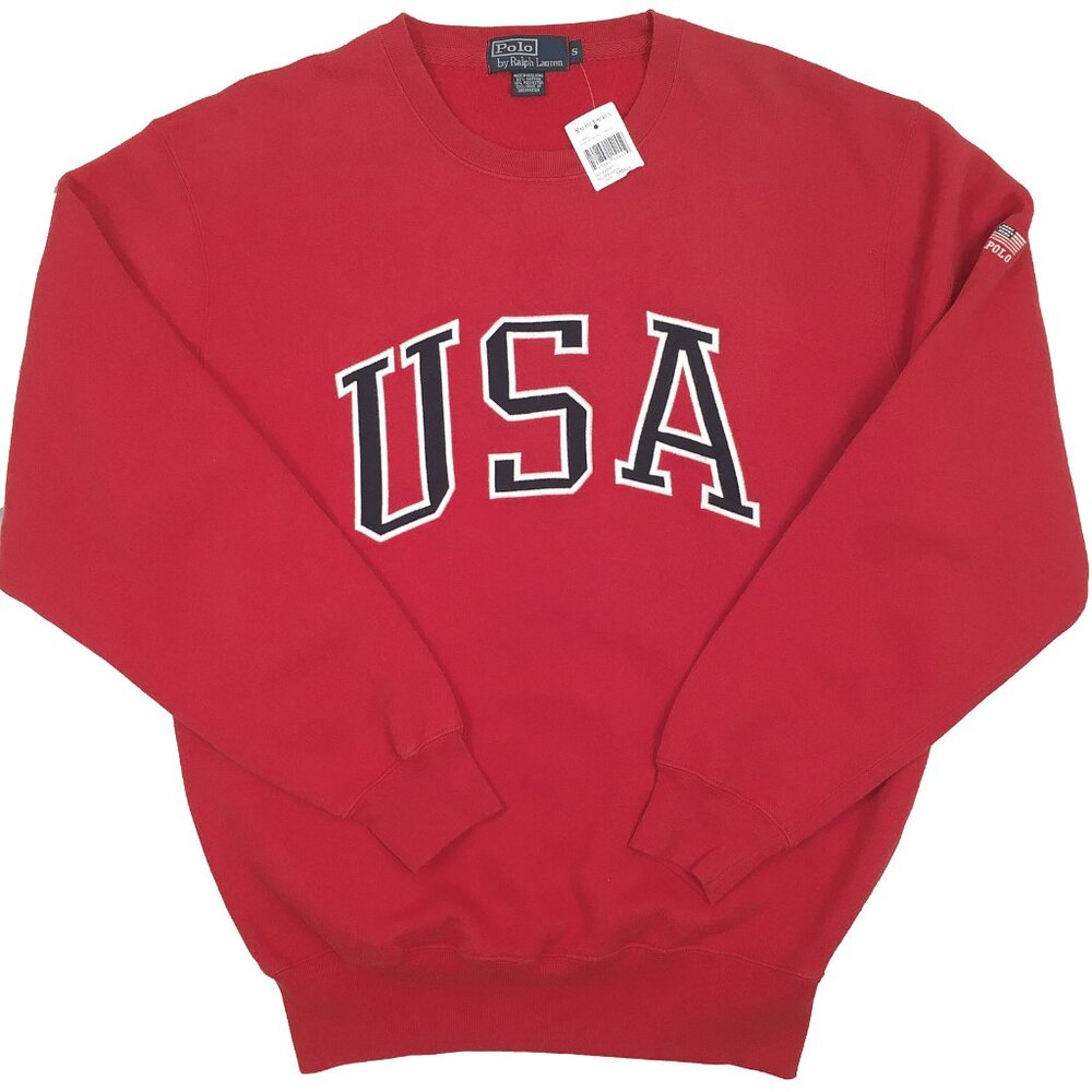 NEW Vintage Polo Ralph Lauren Sweatshirt! Red Huge USA Lettering VERY OVERSIZED